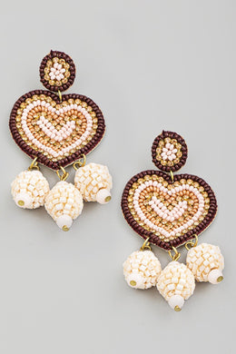 Seed Beaded Heart Ball Drop Earrings