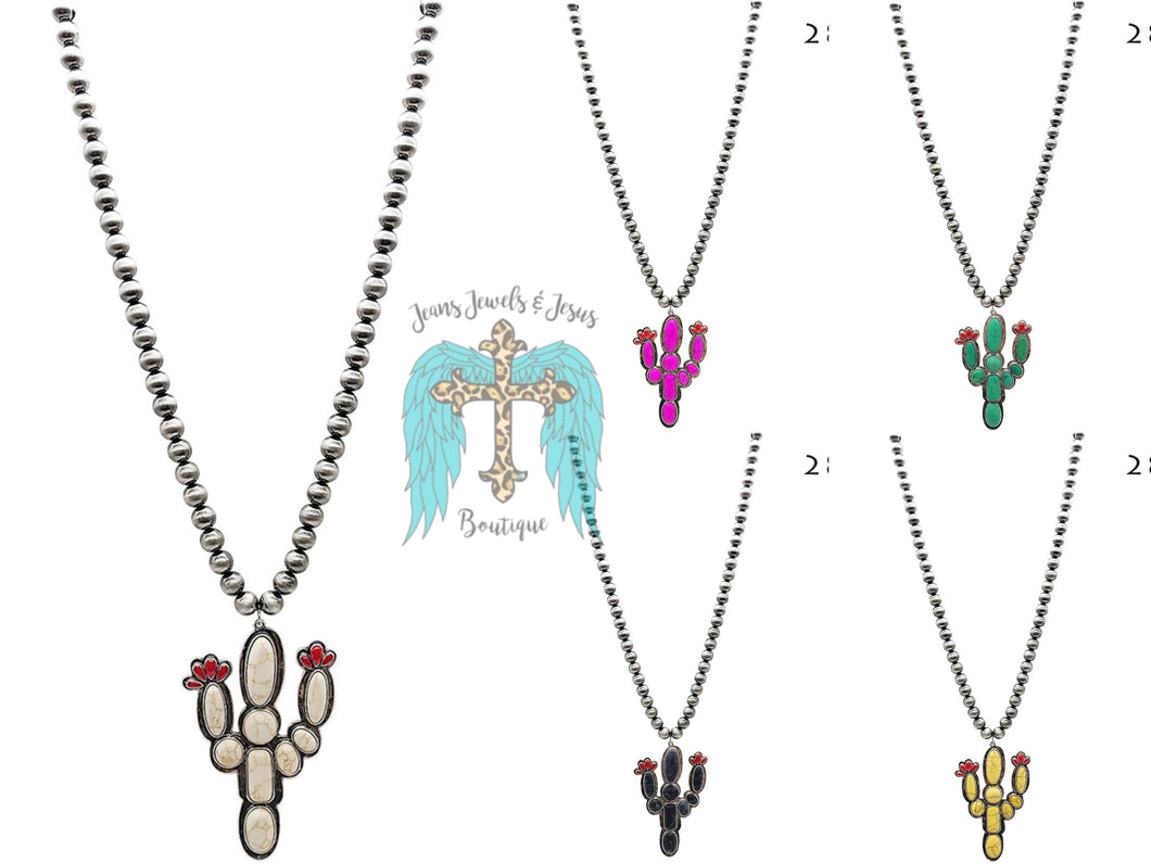 Cactus and Navajo Pearl Necklace - 5 Colors
