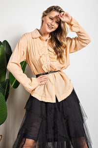 Apricot Exaggerated Ruffle Detailing Top