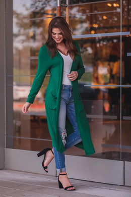 Green Spiced Up Long Pocket Cardigan