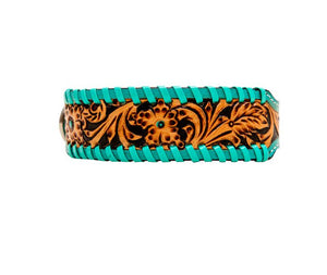 Acety Hand-Tooled Leather Dog Collar