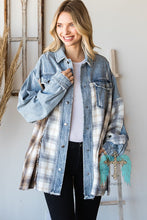 Load image into Gallery viewer, Plaid Mix Denim Jacket
