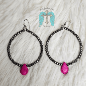 Navajo Style Pearl Hoop with Stone Earring - 3 Colors