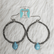 Load image into Gallery viewer, Navajo Style Pearl Hoop with Stone Earring - 3 Colors

