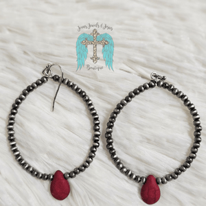 Navajo Style Pearl Hoop with Stone Earring - 3 Colors