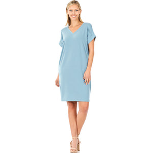 Rolled Short Sleeve T-Shirt Dress - 4 Colors