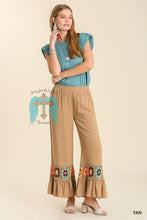 Load image into Gallery viewer, Tan Linen Blend Wide Leg Pants with Crochet Details
