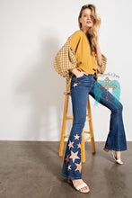 Load image into Gallery viewer, Star Detailing Bell Bottom Washed Denim Jean
