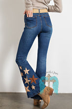 Load image into Gallery viewer, Star Detailing Bell Bottom Washed Denim Jean
