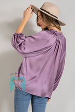 Load image into Gallery viewer, Purple Long Sleeve Satin Top
