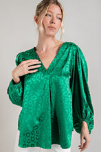 Load image into Gallery viewer, Kelly Green V-Neck and Puff Sleeves
