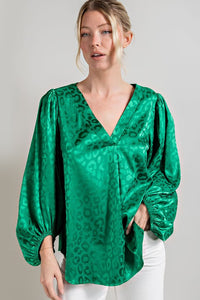 Kelly Green V-Neck and Puff Sleeves