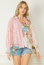 Load image into Gallery viewer, Pink Combo Contrasting Print Ruffle Sleeve Top
