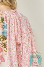 Load image into Gallery viewer, Pink Combo Contrasting Print Ruffle Sleeve Top
