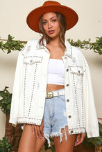Load image into Gallery viewer, White Long Sleeve Studded Denim Jacket
