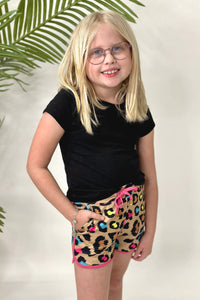 Kids Leopard Splash of Color Drawstring Shorts