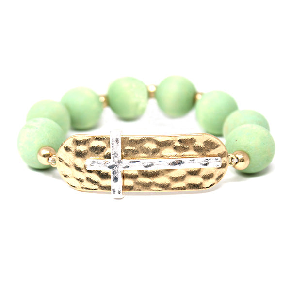 Stretch Cross Bracelet with Wooden Balls - 6 Colors