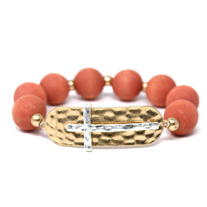 Stretch Cross Bracelet with Wooden Balls - 6 Colors
