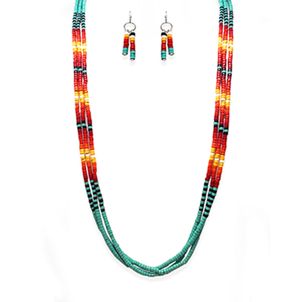 Seed Bead Layer Necklace Set Turquoise