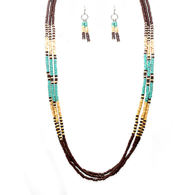 Seed Bead Layer Necklace Set Brown