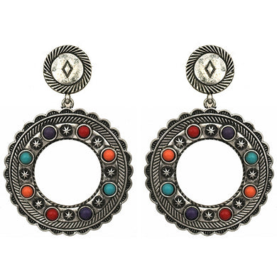 Western Open Circle Post Earrings - Multi