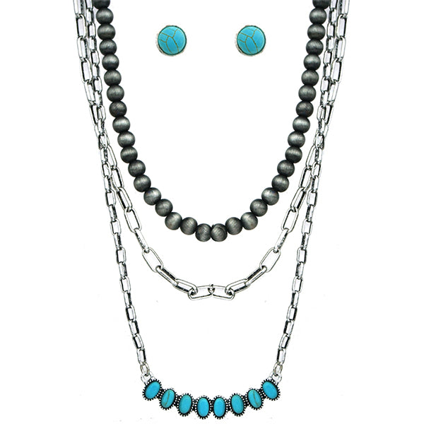 Layered Navajo Stone Necklace Set - Turquoise