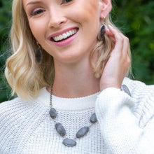Load image into Gallery viewer, Kashi Semiprecious Stone Bib Necklace - Black Fossil Coral - Jeans Jewels and Jesus Boutique
