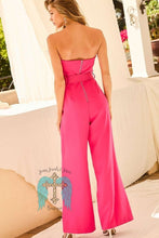 Load image into Gallery viewer, Pink Feather Trim Waist Belt Solid Jumpsuit
