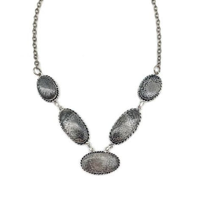 Kashi Semiprecious Stone Bib Necklace - Black Fossil Coral