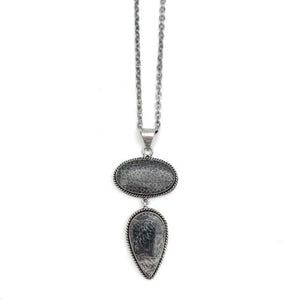 Kashi Semiprecious Stone Pendant Necklace - Black Fossil Coral