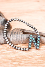 Load image into Gallery viewer, Turquoise Beaded Initial Silver Pearl Bracelet - 15 Letters - Jeans Jewels and Jesus Boutique
