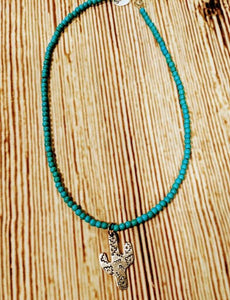 8" Turquoise Beaded Necklace With Cactus Charm