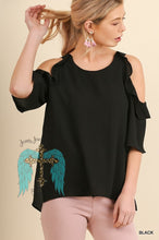 Load image into Gallery viewer, Black Ruffle Detailed Cold Shoulder Top

