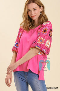 Bubblegum Linen Blend 3/4 Crochet Sleeve