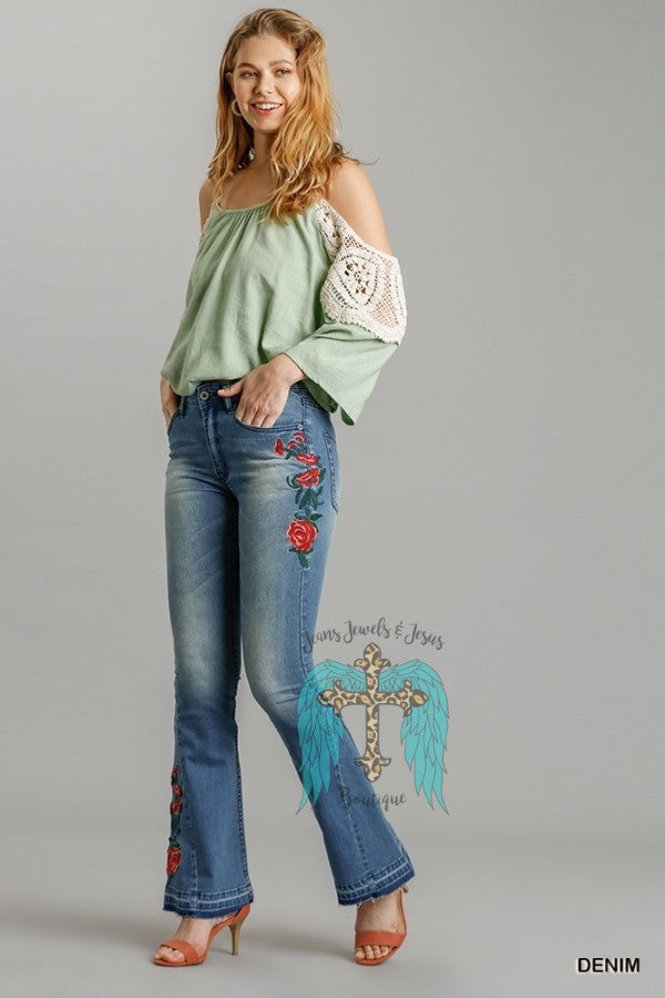 Floral Embroidered Flare Jean