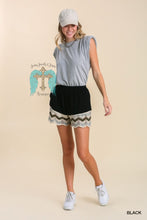 Load image into Gallery viewer, Black Linen Blend Pull on Shorts with Crochet Trim at Leg
