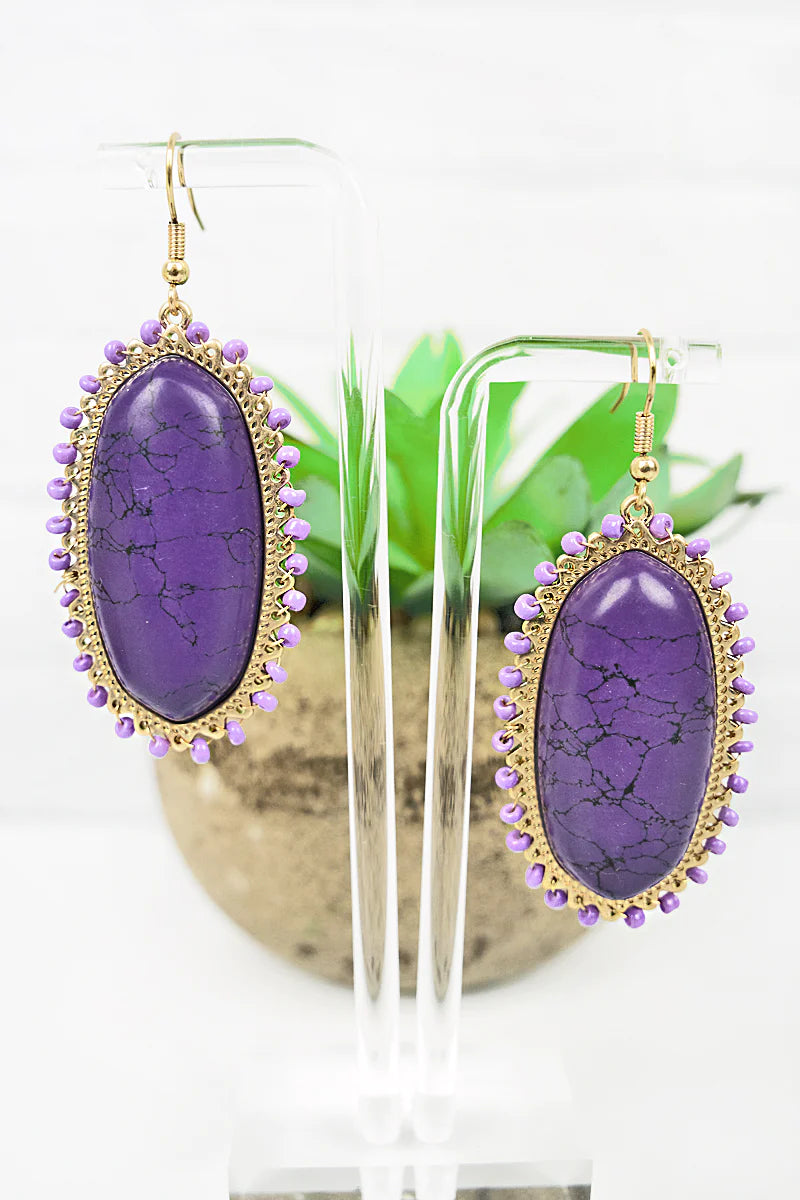 Blythe Purple Oval Stone Goldtone Earrings