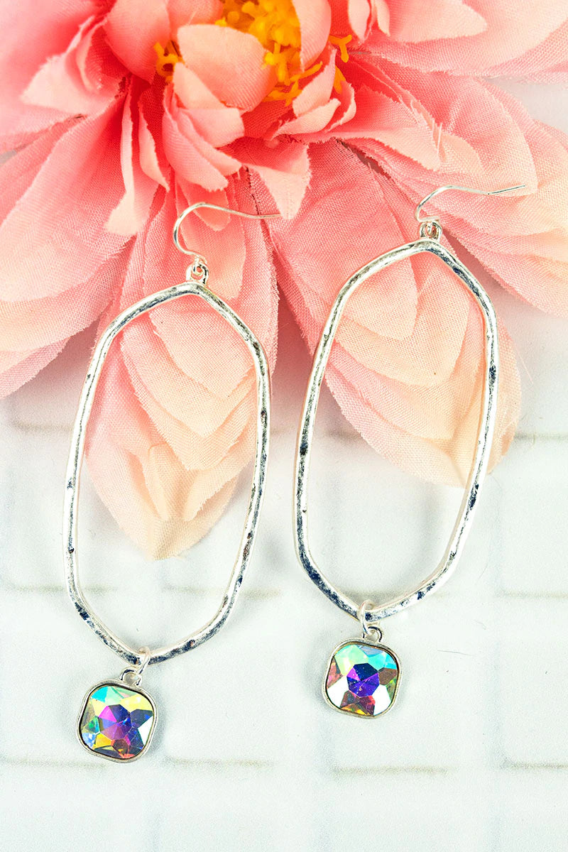 Iridescent Dazzling Debra Silvertone Earring